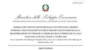 Credito d'Imposta Transizione 4.0 - I modelli per comunicare al MISE gli investimenti.